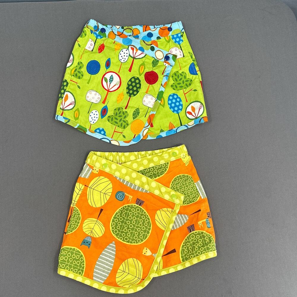 Lot of 2 EmmaRoo Designs Baby Girls Wrap Mini Skirts Sz 1-2 Colorful Trees Owl